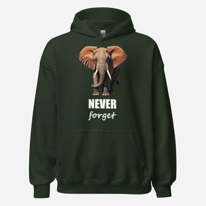 Animal Viewology Never Forget Elephant Hoodie in Forest Green