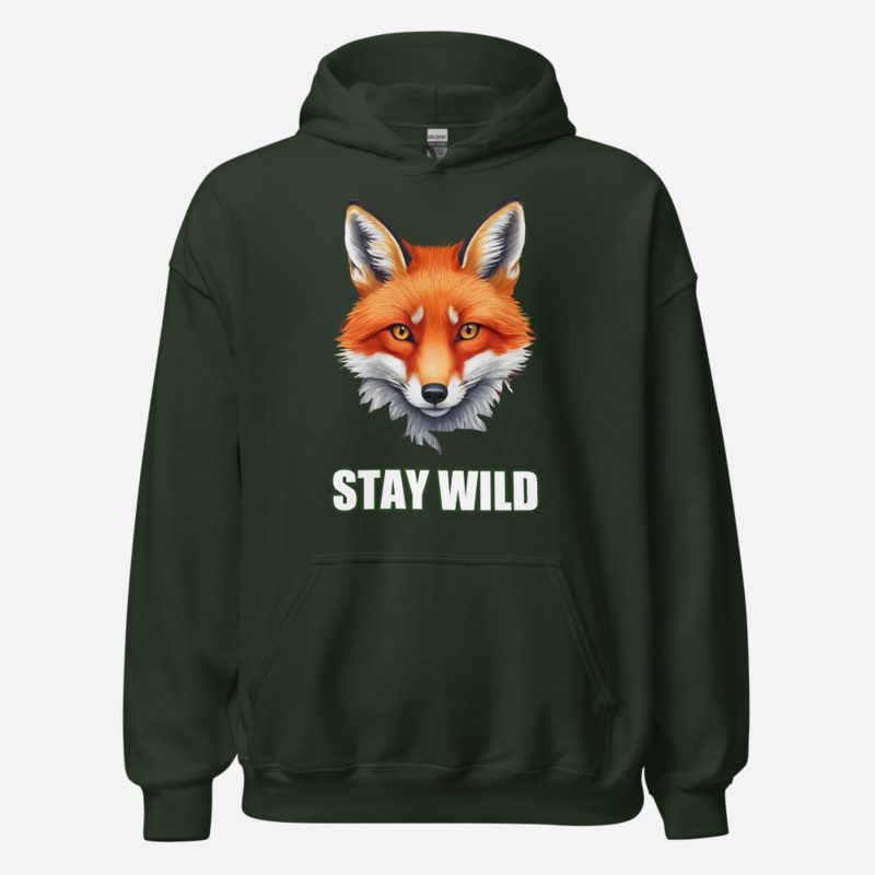 Animal Viewology Stay Wild Fox Hoodie in Forest Green
