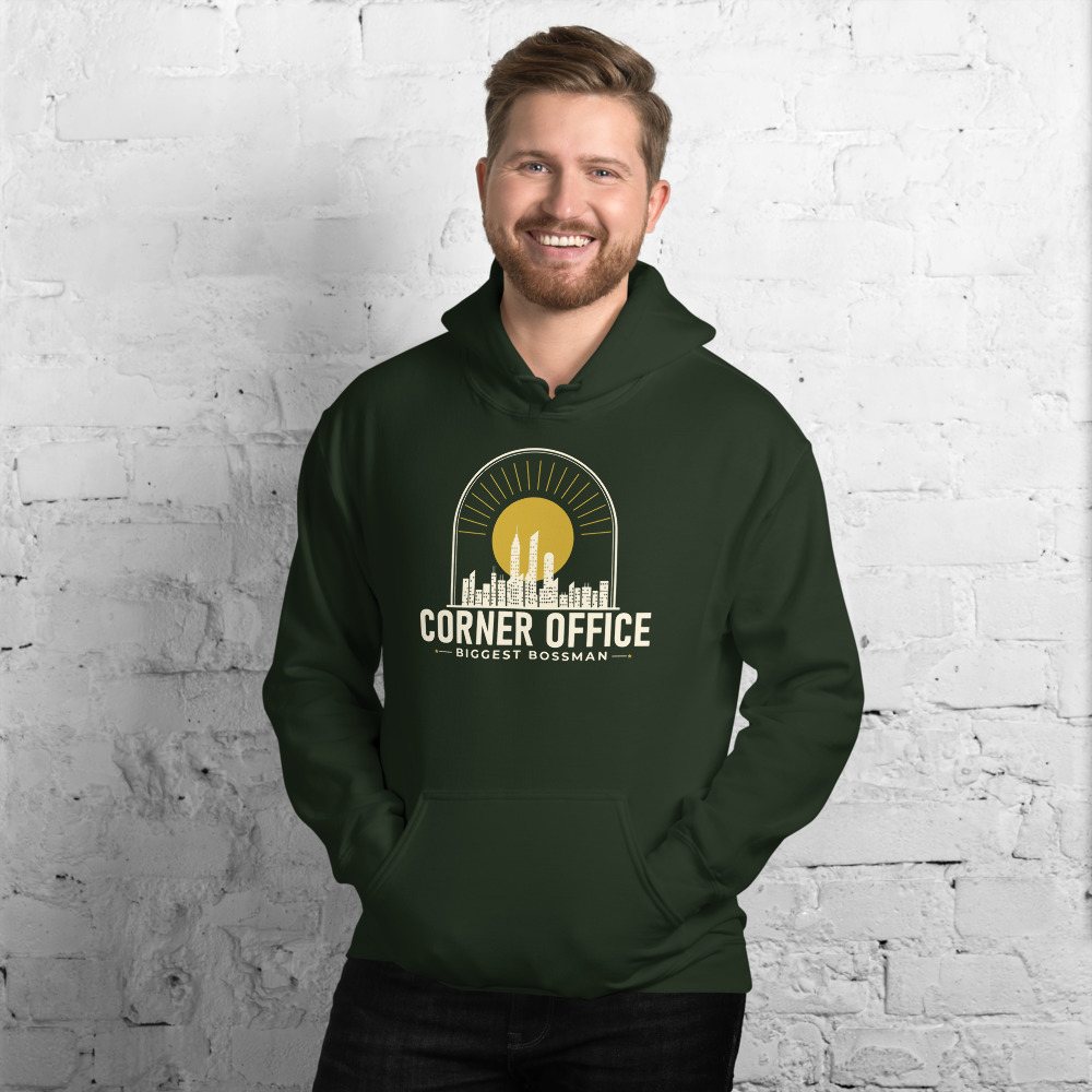 Biggest Bossman Corner Office Skyline Hoodie in Forest Green