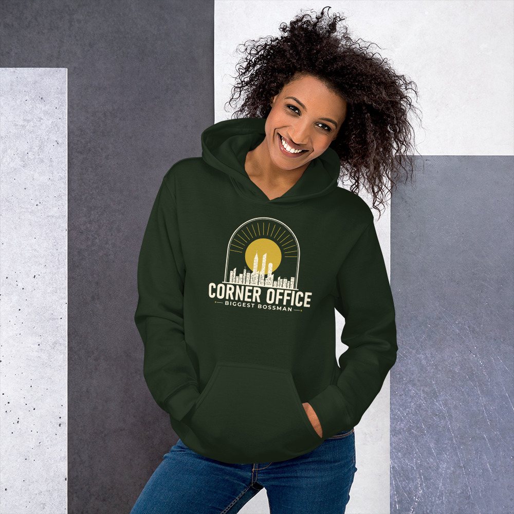 Biggest Bossman Corner Office Skyline Hoodie Front