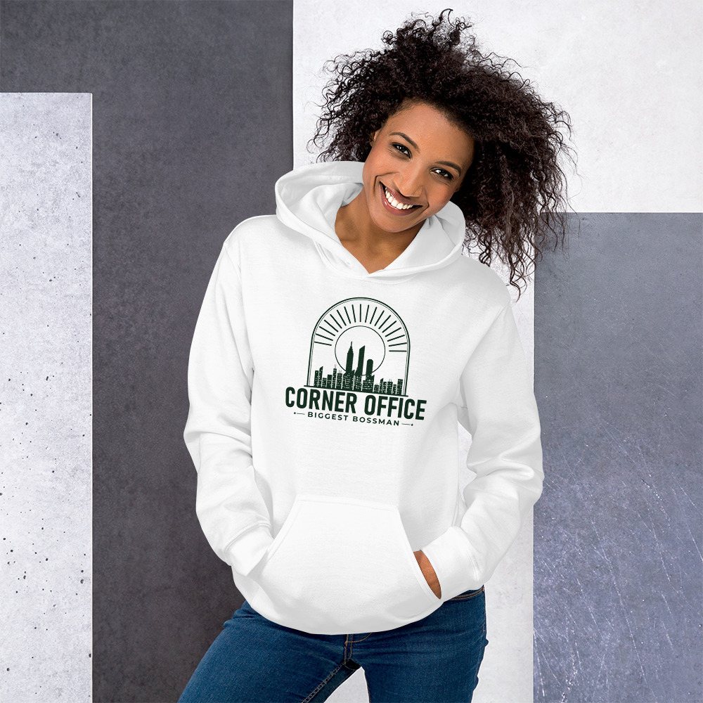 Biggest Bossman Corner Office Skyline Hoodie Front