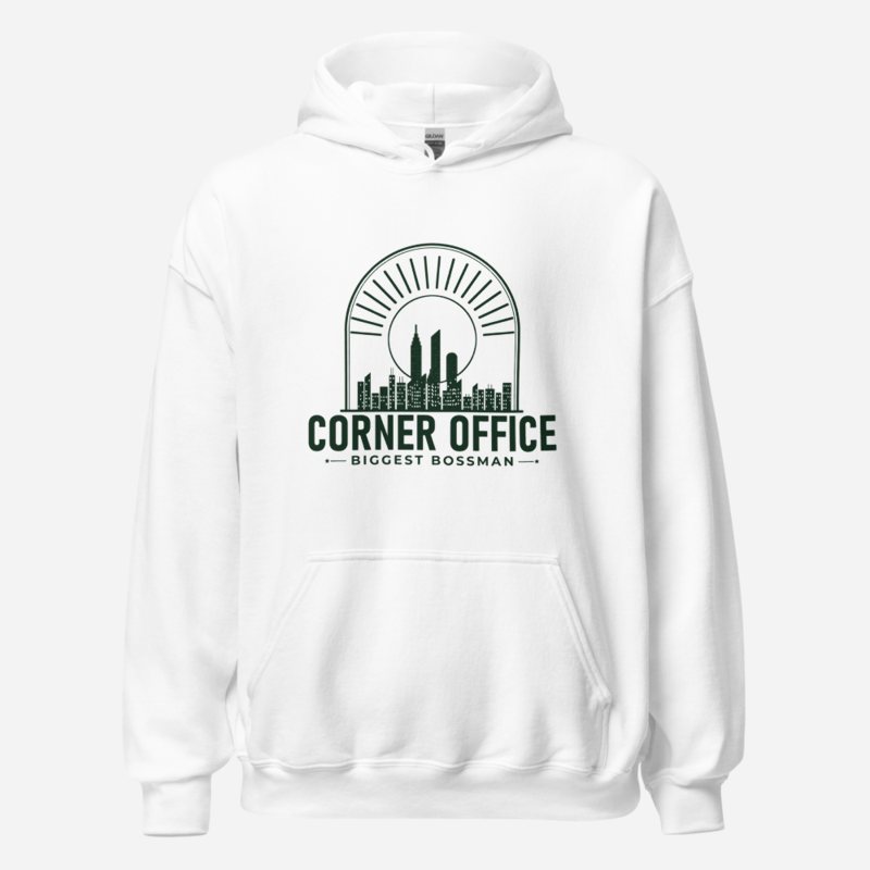 Biggest Bossman Corner Office Skyline Hoodie White