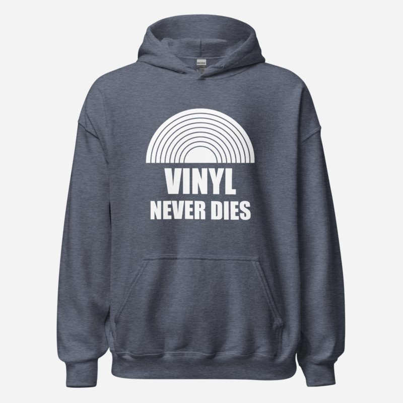 DJ Burna Vinyl Never Dies Hoodie in Heather Sport Dark Navy