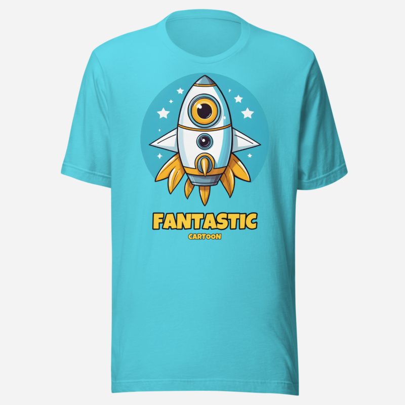 Fantastic Cartoon Rocket Buddy Tee in Turquoise