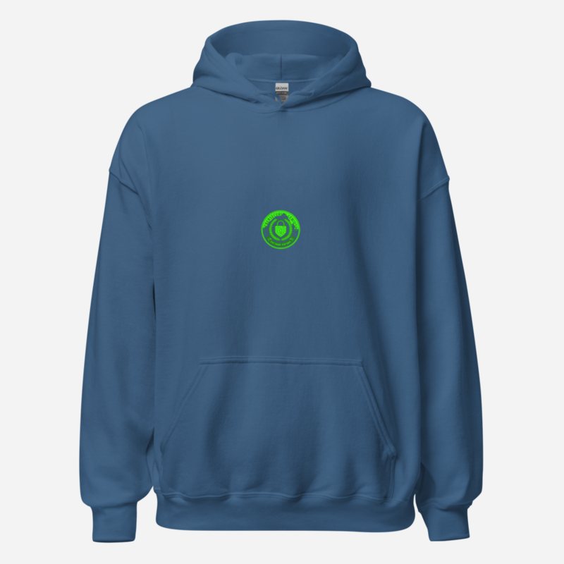 Cybersecurity Geniuses Shield Crest Hoodie Indigo Blue