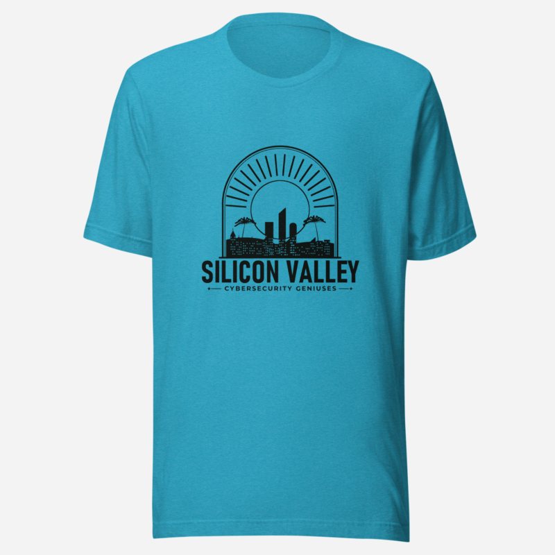 Cybersecurity Geniuses Silicon Valley Skyline Tee Heather Aqua