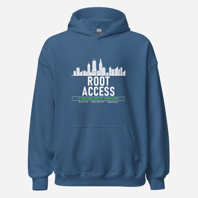 Cybersecurity Geniuses Root Access Badge Hoodie Indigo Blue
