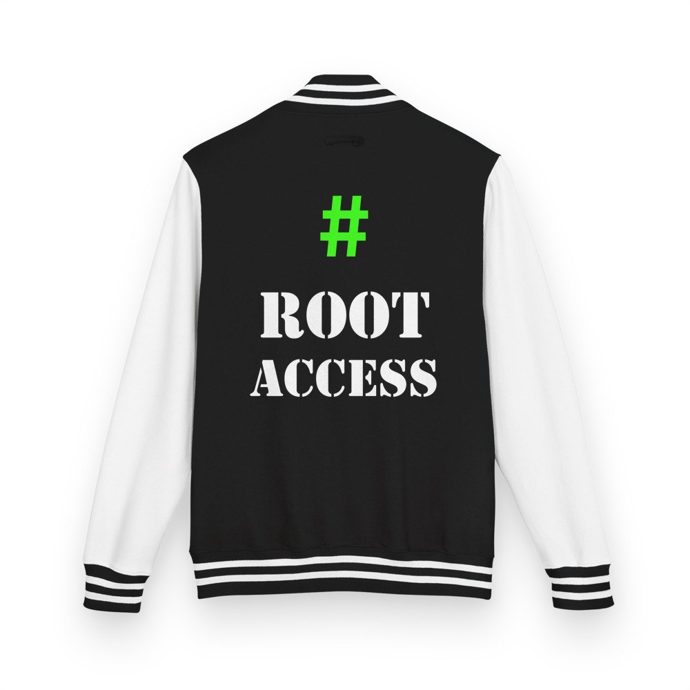 Cybersecurity Geniuses Root Access Varsity Jacket Jet Black/Arctic White