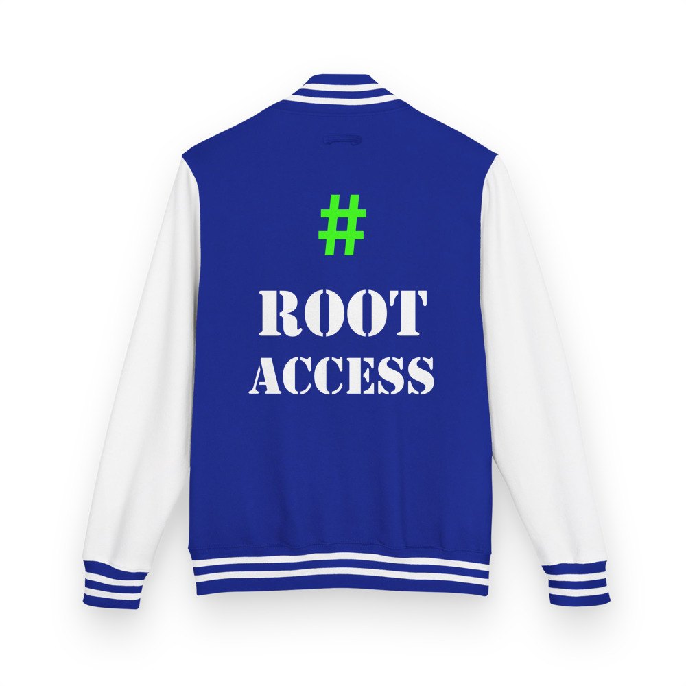Cybersecurity Geniuses Root Access Varsity Jacket in Royal Blue/Arctic White