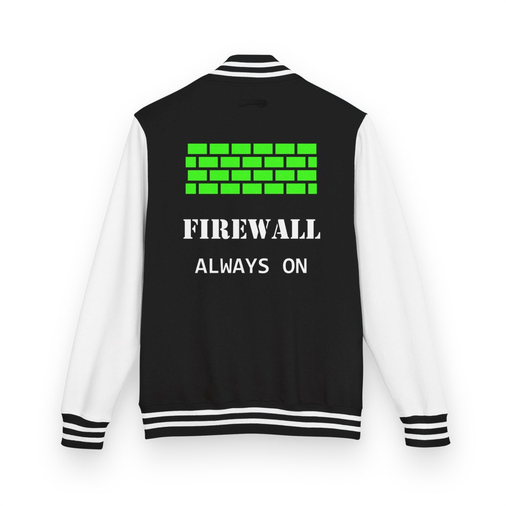 Cybersecurity Geniuses Firewall Always On Varsity Jacket Jet Black/Arctic White