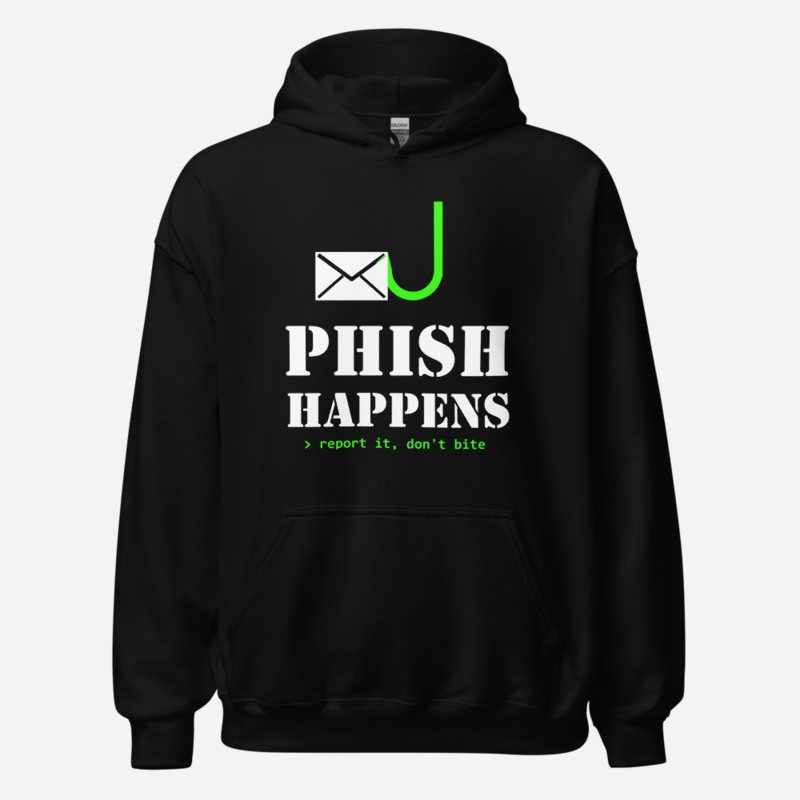 Cybersecurity Geniuses Phish Happens Hoodie in Black