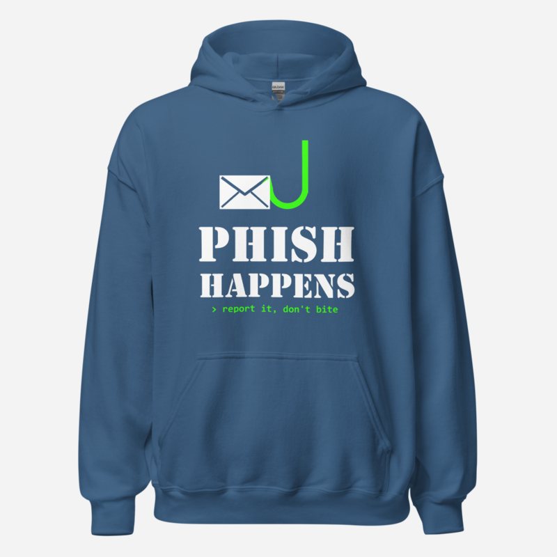 Cybersecurity Geniuses Phish Happens Hoodie Indigo Blue
