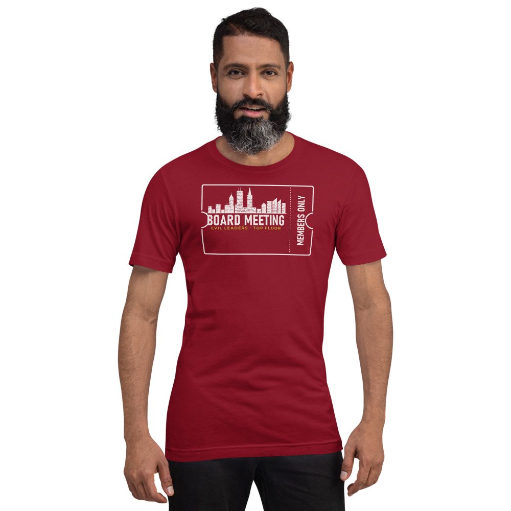 Evil Leaders Board Meeting Ticket Tee in Cardinal