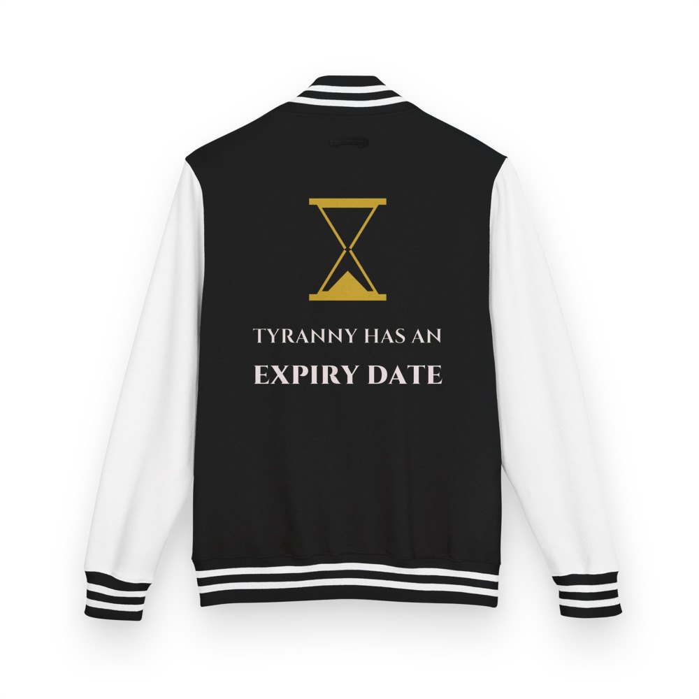 Evil Leaders Tyranny Has An Expiry Date Varsity Jacket Jet Black/Arctic White