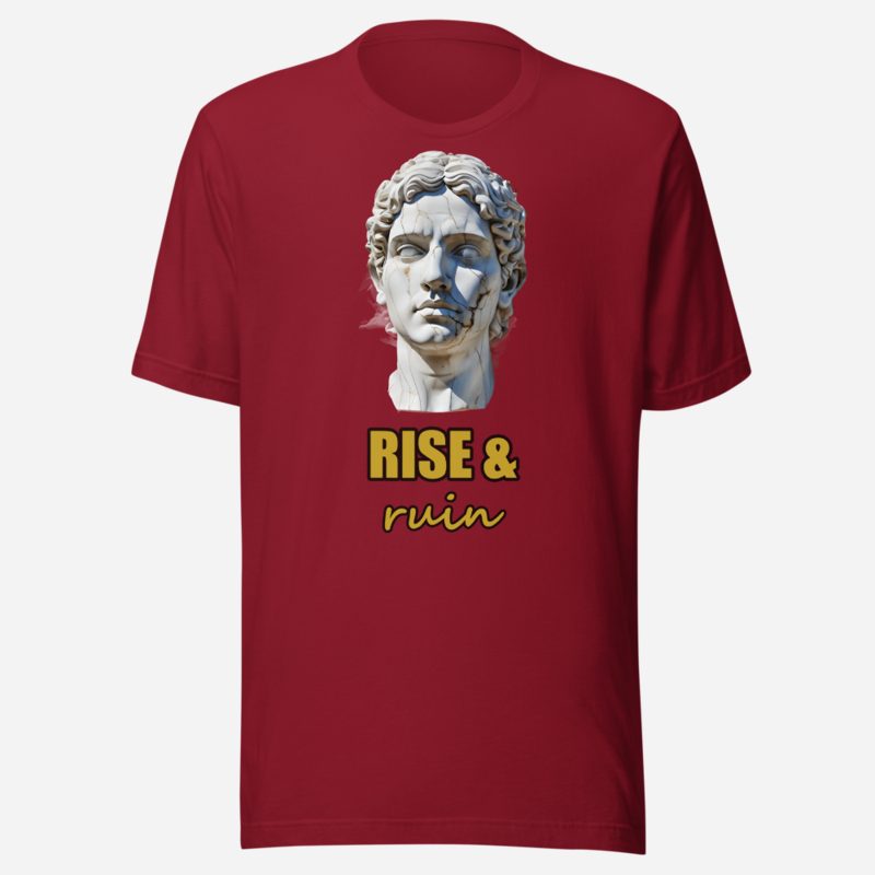 Evil Leaders Rise & Ruin Falling Statue Tee in Cardinal