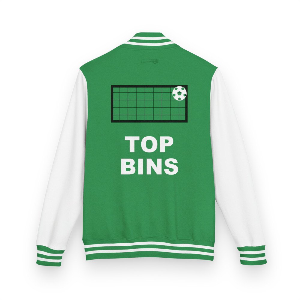 Top Gaming Society Top Bins Varsity Jacket in Kelly Green/Arctic White