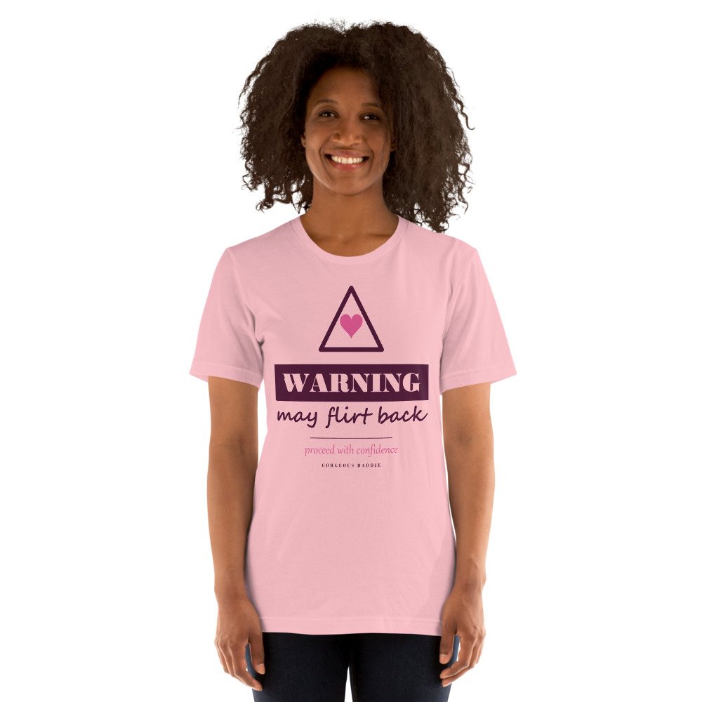 Gorgeous Baddie Warning: May Flirt Back Love Notes Tee White in Pink