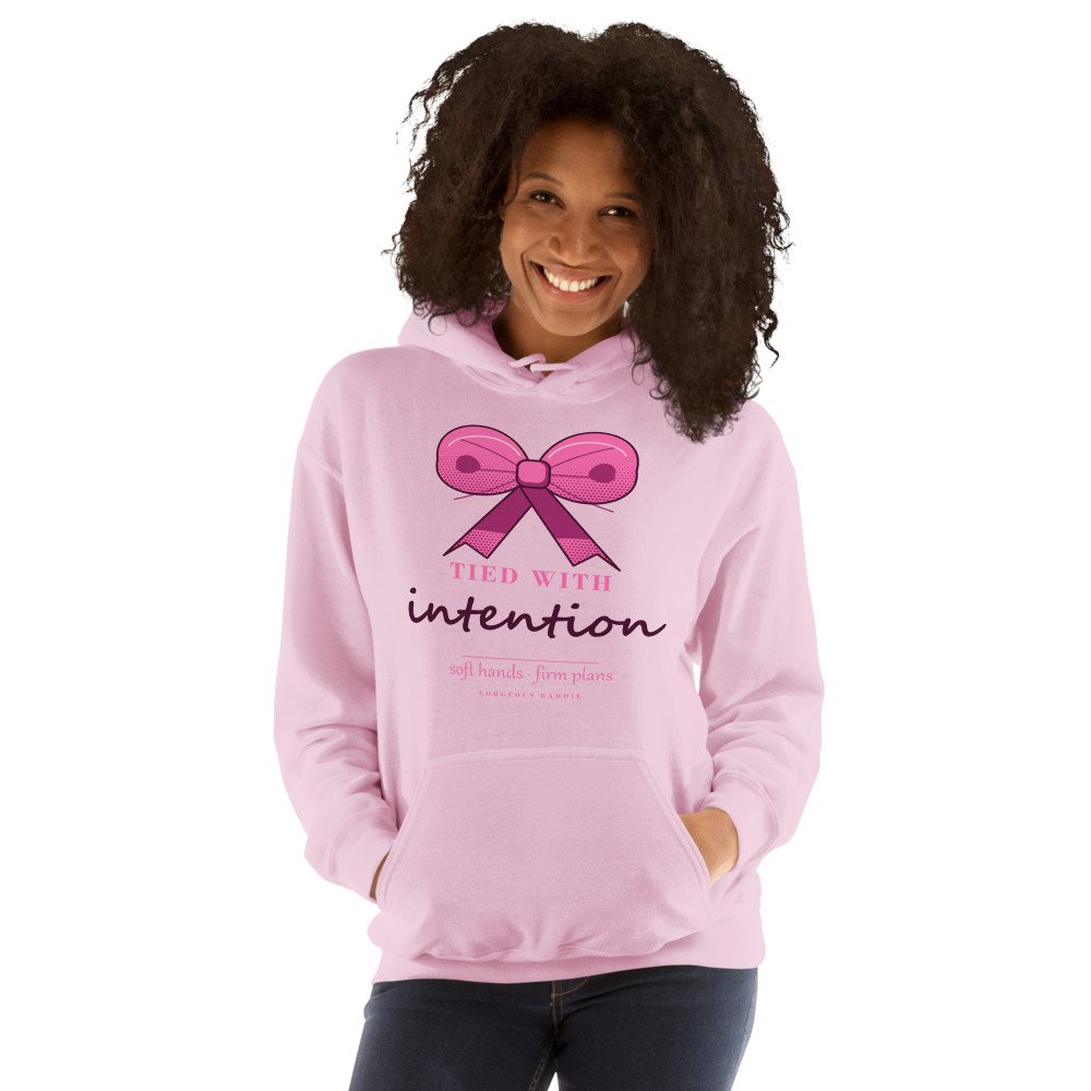 Gorgeous Baddie Tied With Intention Boutique Hoodie White Front