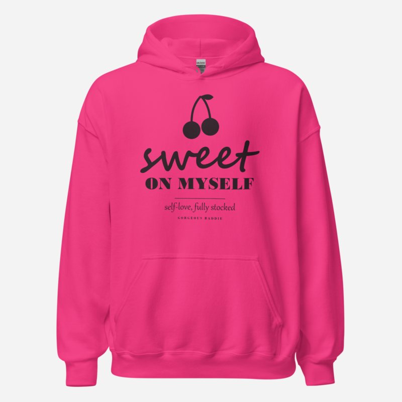 Gorgeous Baddie Sweet On Myself Love Notes Hoodie in Heliconia