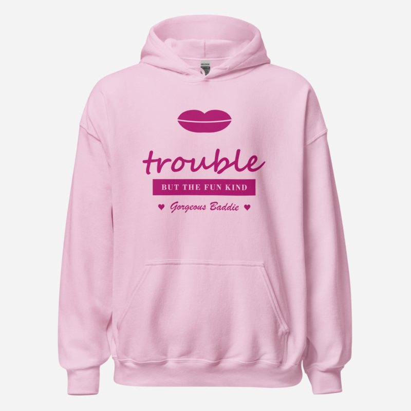 Gorgeous Baddie Trouble, But The Fun Kind Love Notes Hoodie Light Pink