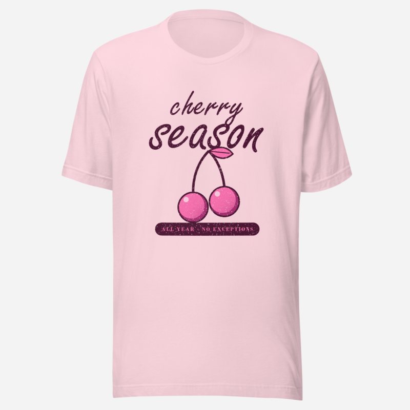 Gorgeous Baddie Cherry Season All Year Boutique Tee White in Soft Pink