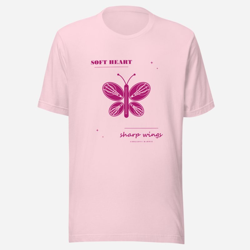 Gorgeous Baddie Soft Heart Sharp Wings Boutique Tee White Soft Pink