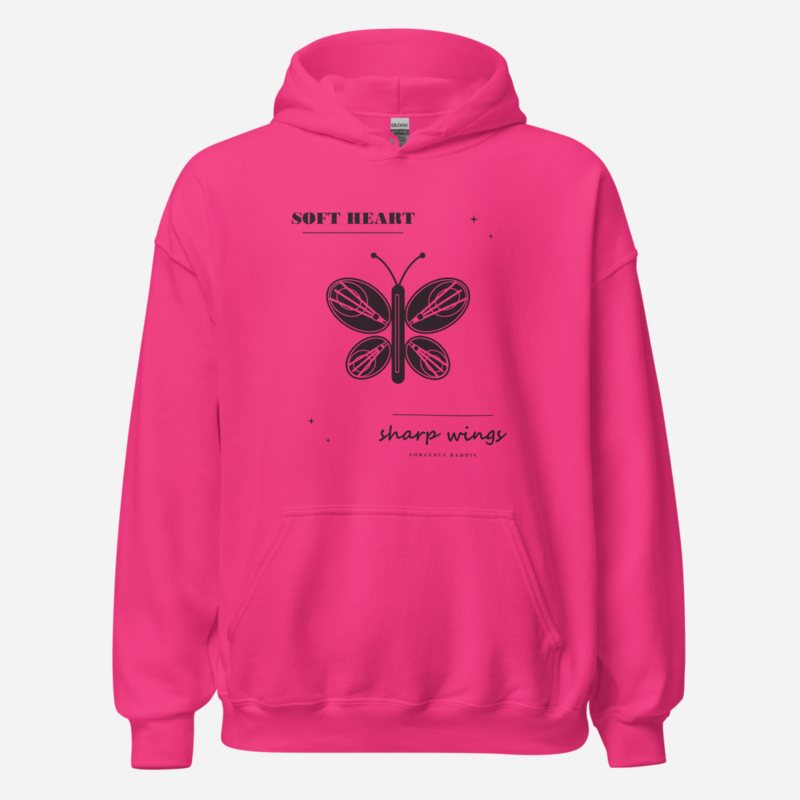 Gorgeous Baddie Soft Heart Sharp Wings Boutique Hoodie in Heliconia