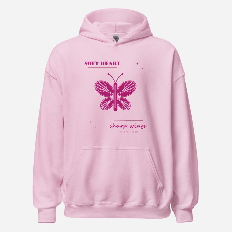 Gorgeous Baddie Soft Heart Sharp Wings Boutique Hoodie Light Pink