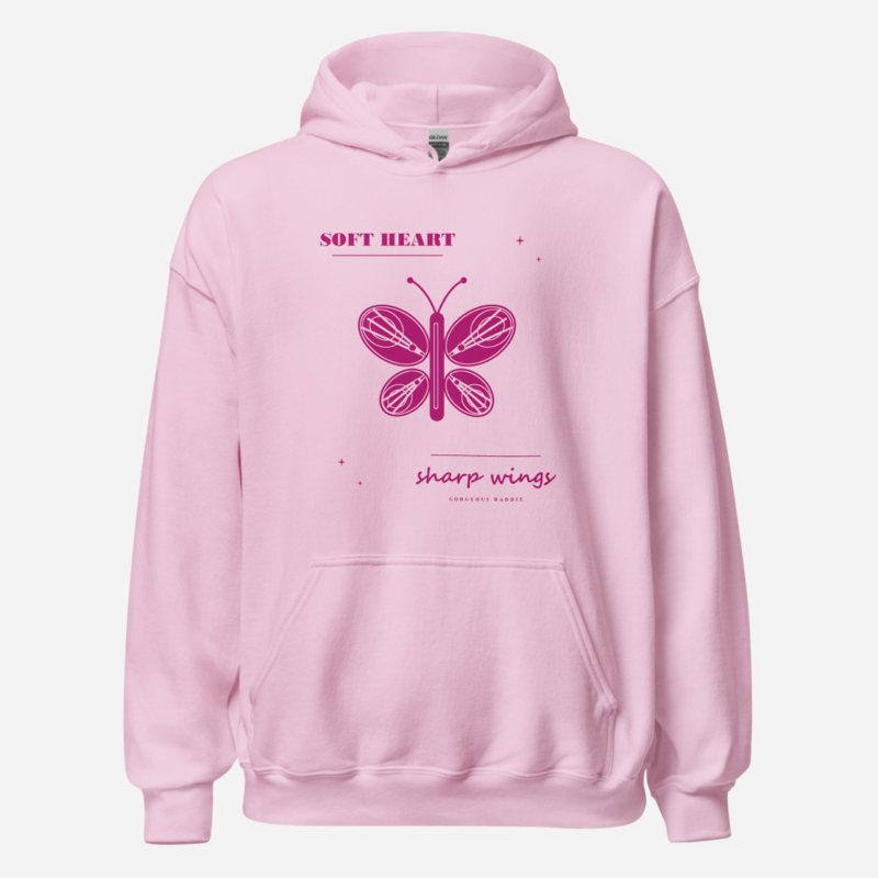 Gorgeous Baddie Soft Heart Sharp Wings Boutique Hoodie White Light Pink