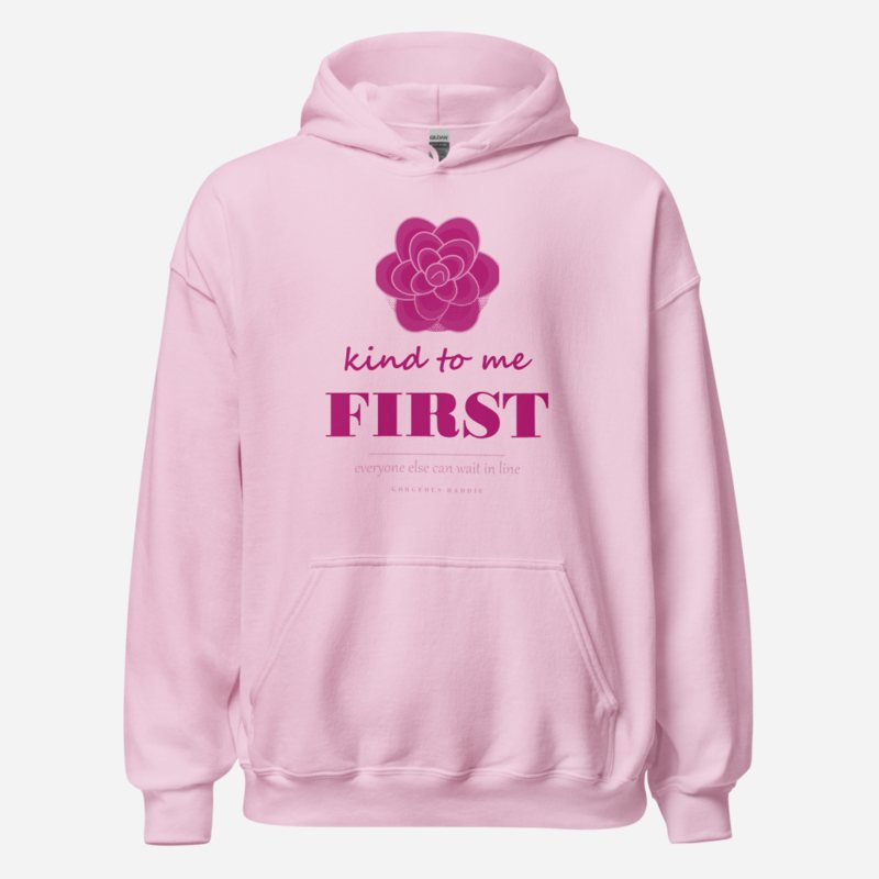 Gorgeous Baddie Kind To Me First Boutique Hoodie in Light Pink