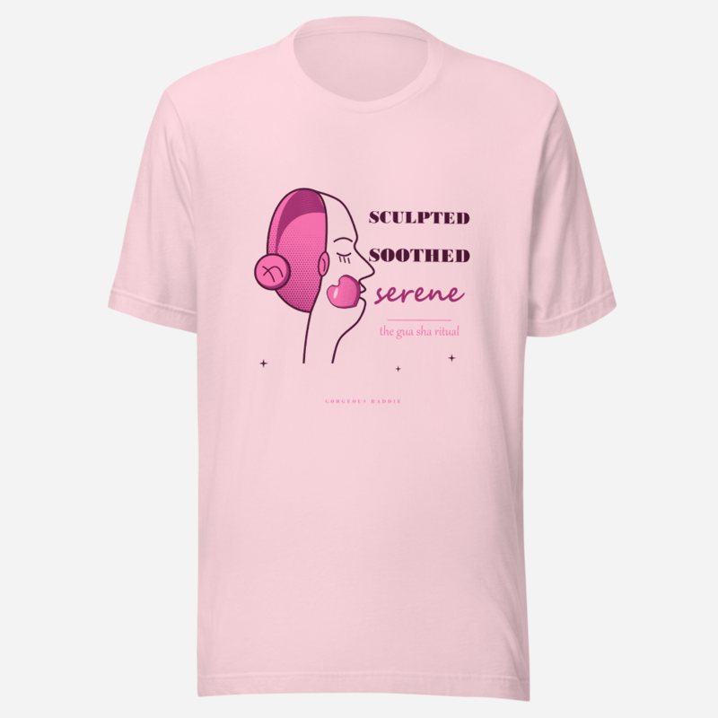 Gorgeous Baddie Sculpted Soothed Serene Boutique Tee White in Soft Pink