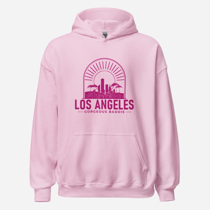Gorgeous Baddie Los Angeles Skyline Hoodie Light Pink