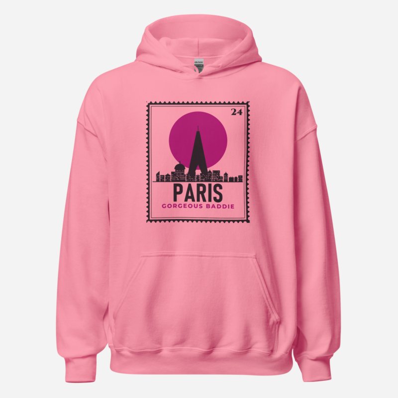 Gorgeous Baddie Paris Stamp Hoodie in Azalea