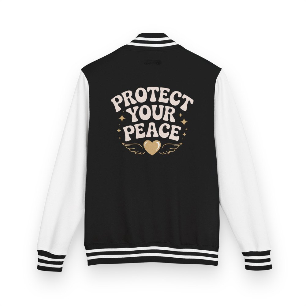Gorgeous Baddie Protect Your Peace Varsity Jacket Jet Black/Arctic White