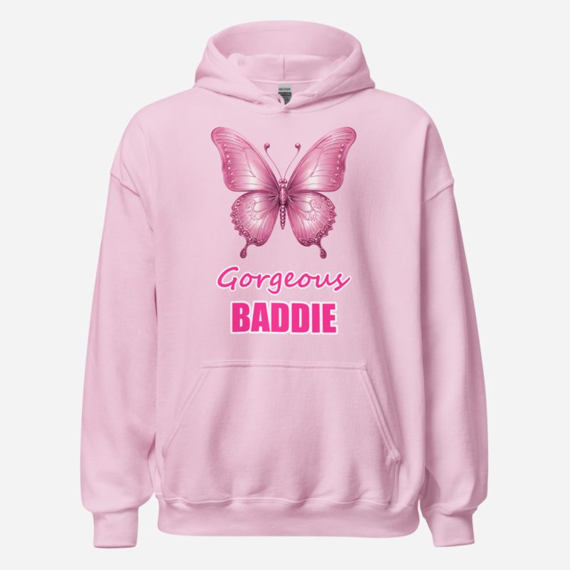 Gorgeous Baddie Chrome Butterfly Hoodie in Light Pink