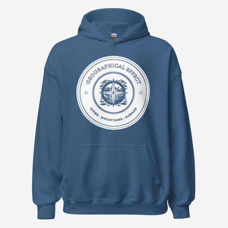 Geographical Effect Compass Crest Hoodie in Indigo Blue