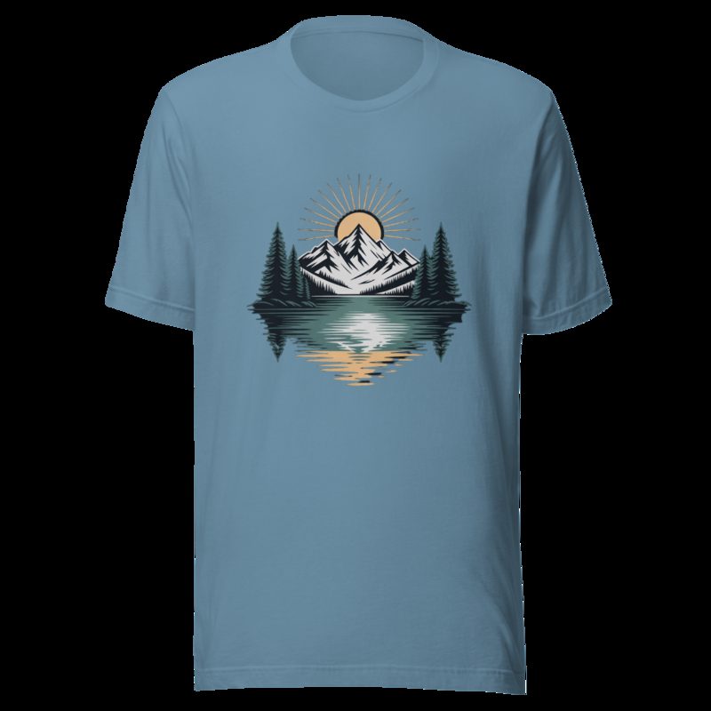 Geographical Effect Mountain Lake Tee Steel Blue