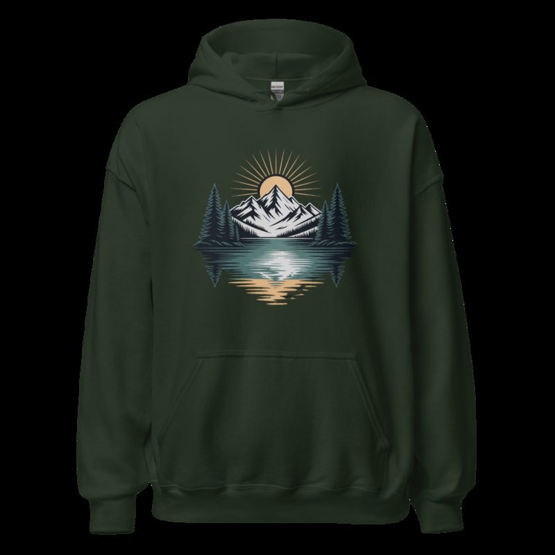 Geographical Effect Mountain Lake Hoodie Forest Green