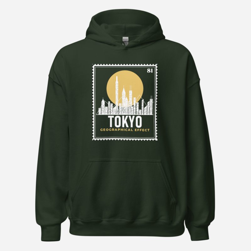 Geographical Effect Tokyo Stamp Hoodie Forest Green