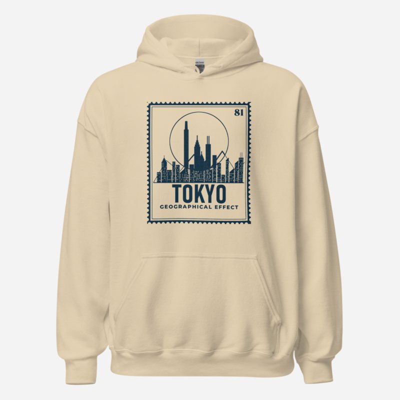 Geographical Effect Tokyo Stamp Hoodie in Sand