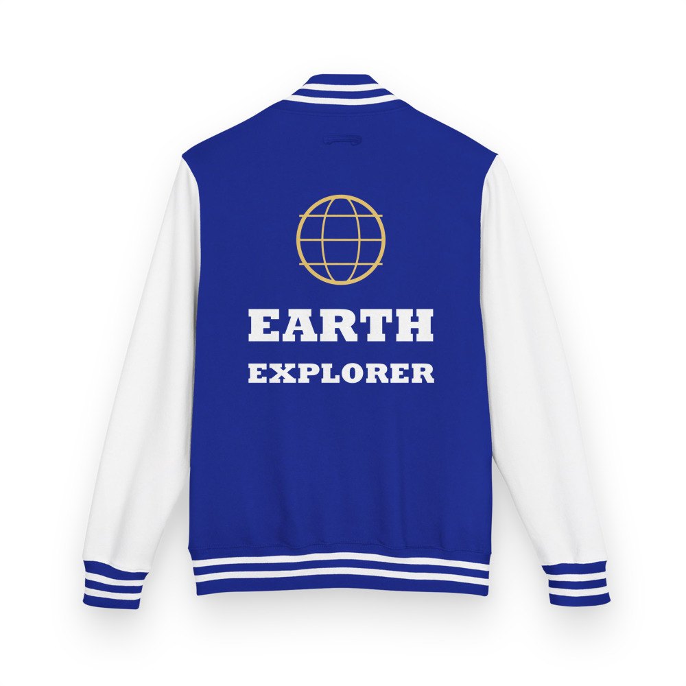 Geographical Effect Earth Explorer Varsity Jacket in Royal Blue/Arctic White