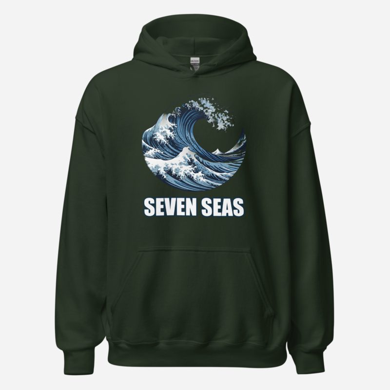 Geographical Effect Seven Seas Wave Hoodie in Forest Green