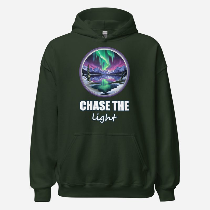 Geographical Effect Chase The Light Aurora Hoodie in Forest Green