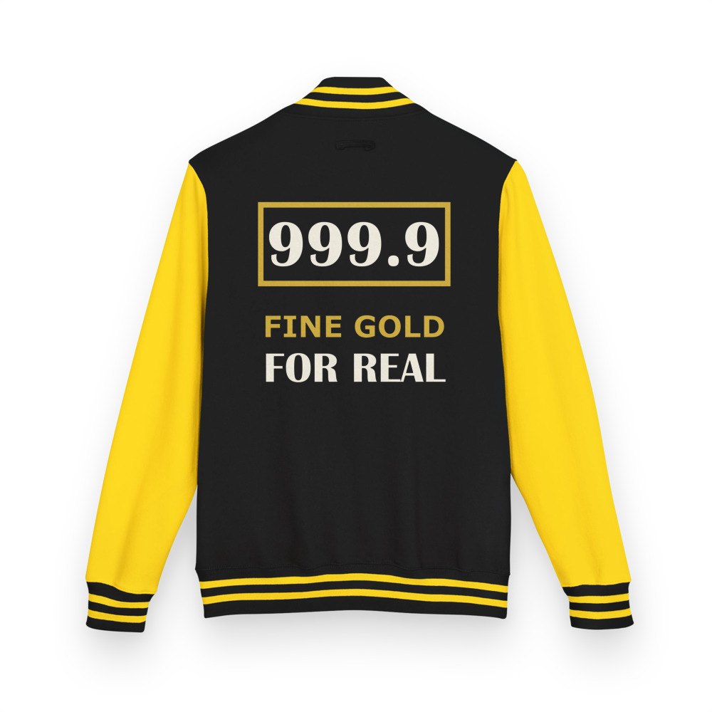 Gold For Real 999.9 Fine Gold Varsity Jacket in Jet Black/Sun Yellow