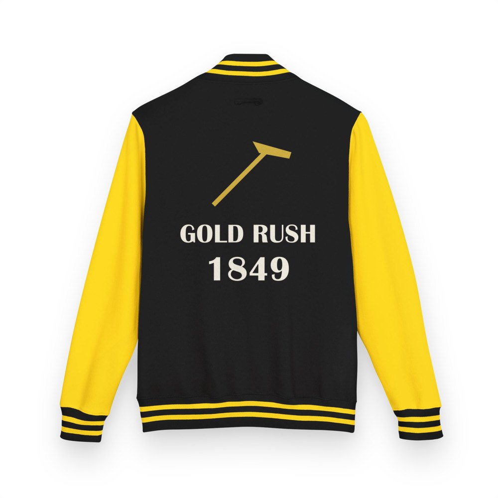Gold For Real Gold Rush 1849 Varsity Jacket in Jet Black/Sun Yellow