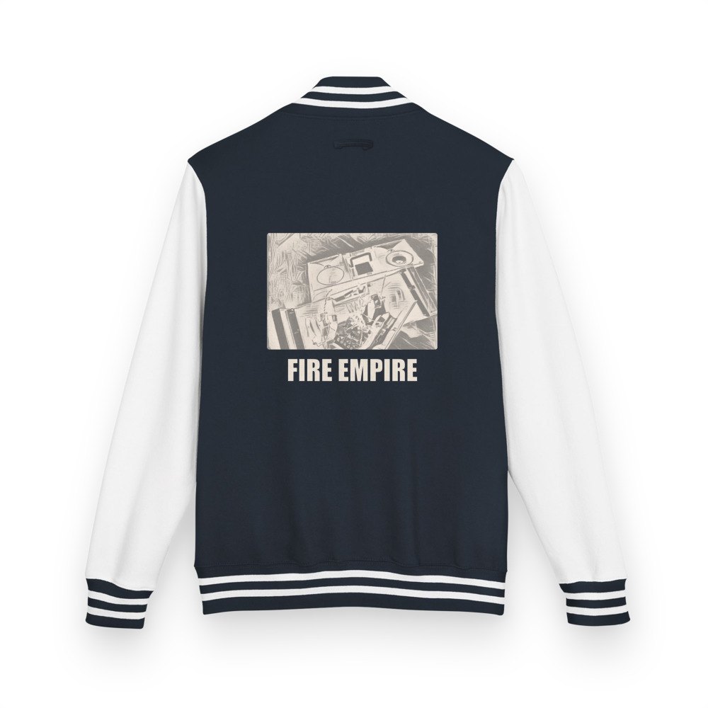 Fire Empire Broken Speakers B&W Varsity Jacket in Oxford Navy/Arctic White