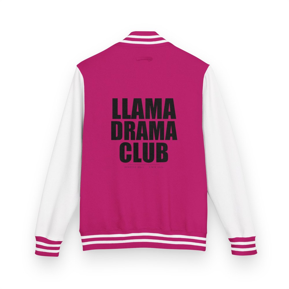 Al Drama Llama Drama Club Varsity Jacket in Hot Pink/Arctic White