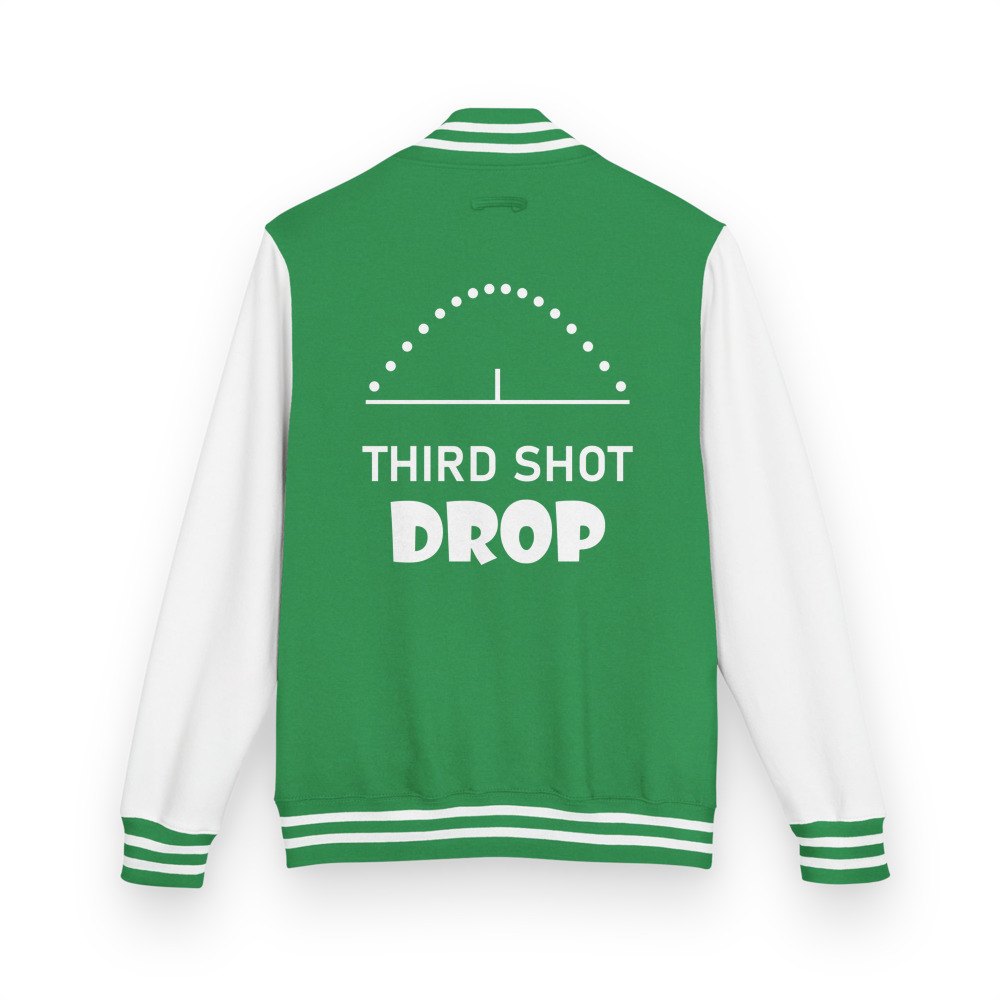 Sensational Pickleball Third Shot Drop Varsity Jacket in Kelly Green/Arctic White