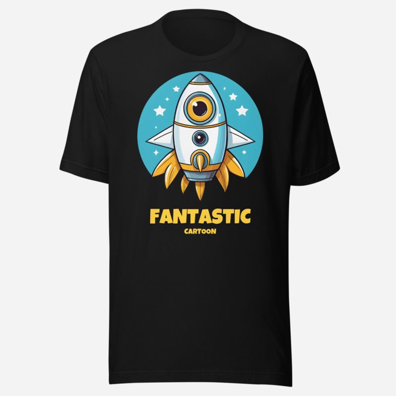 Fantastic Cartoon Rocket Buddy Tee in Black