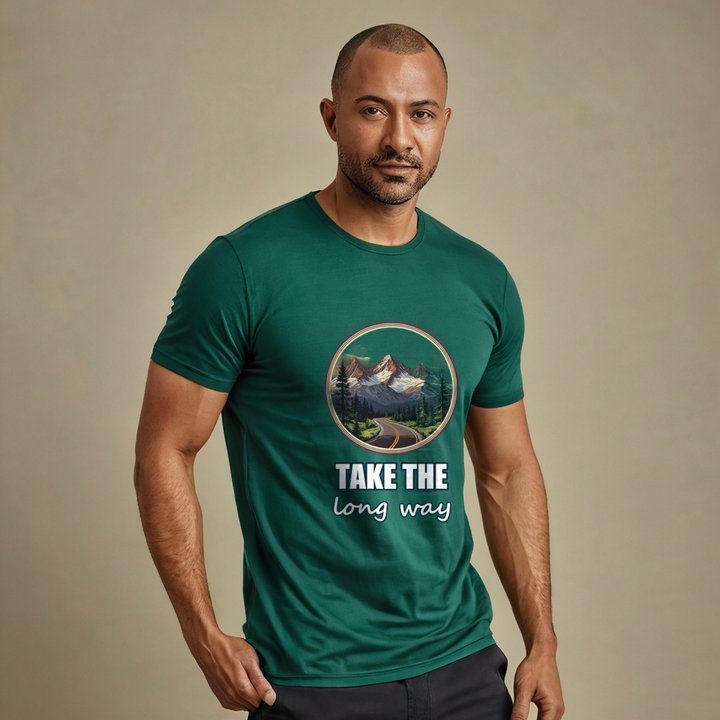 Geographical Effect Take The Long Way Badge Tee in Forest
